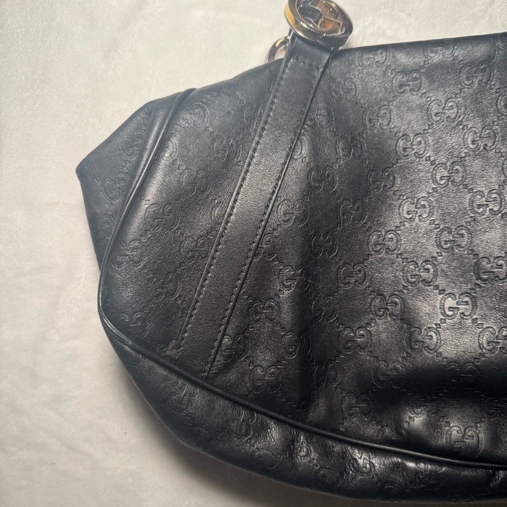 Auth. Gucci Guccissima GG Monogram Black Leather Shoulder Bag, East West Style - Picture 3 of 15